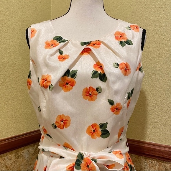 Jessica Howard NWT Dress Taffeta Shantung Cream Orange Floral Size 10 JH8M4835 - Picture 2 of 10
